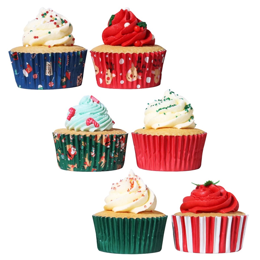 PME CAKE MINI CAISSETTE CUPCAKE ALU NOEL ASSORTIMENT 100 PCES 