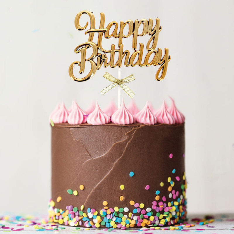 CAKE TOPPER HAPPY BIRTHDAY DORE 11 x 5.5CM PAQUET DE 30PCS