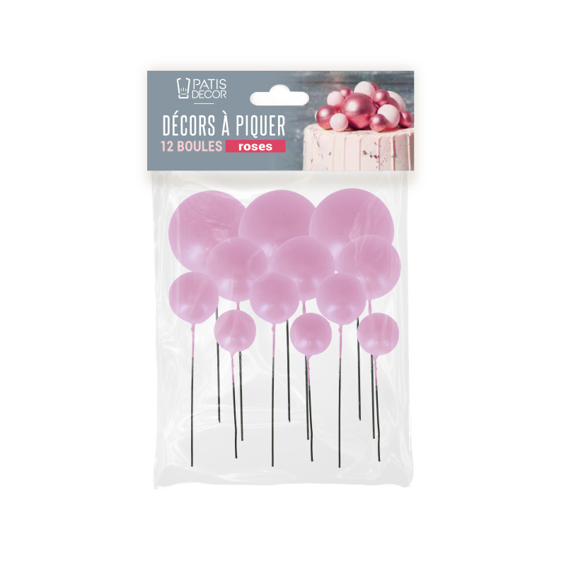 CAKE TOPPER BOULES ROSES NACRÉES 4 DIAM : 2CM, 2,5CM, 3CM ET 4CM PAQUET DE 12 PCS
