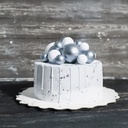 CAKE TOPPER BOULES ARGENTEES NACRÉES 4 DIAM : 2CM, 2,5CM, 3CM ET 4CM PAQUET DE 12 PCS