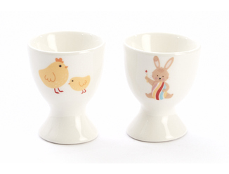 *FDS*COQUETIER LAPIN LOUIS OU POUSSIN AVEC OEUF COLORE HT 6,5CM