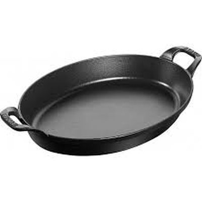 STAUB OVAL CAST IRON DISH 37CM BLACK STACKABLE