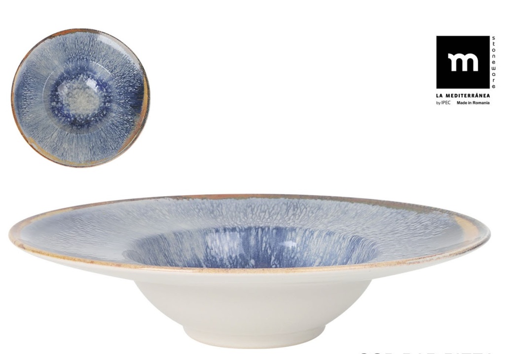 AELIA MONACO SOUP PLATE 28CM BASIN 1CM BLUE/BEIGE STONEWARE