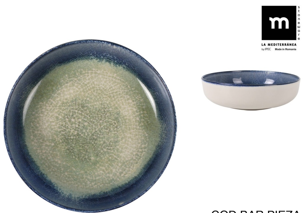 OLAF MONACO DEEP PLATE/BOWL 23XH4.9CM GREEN/BLUE STONEWARE - OLA27101