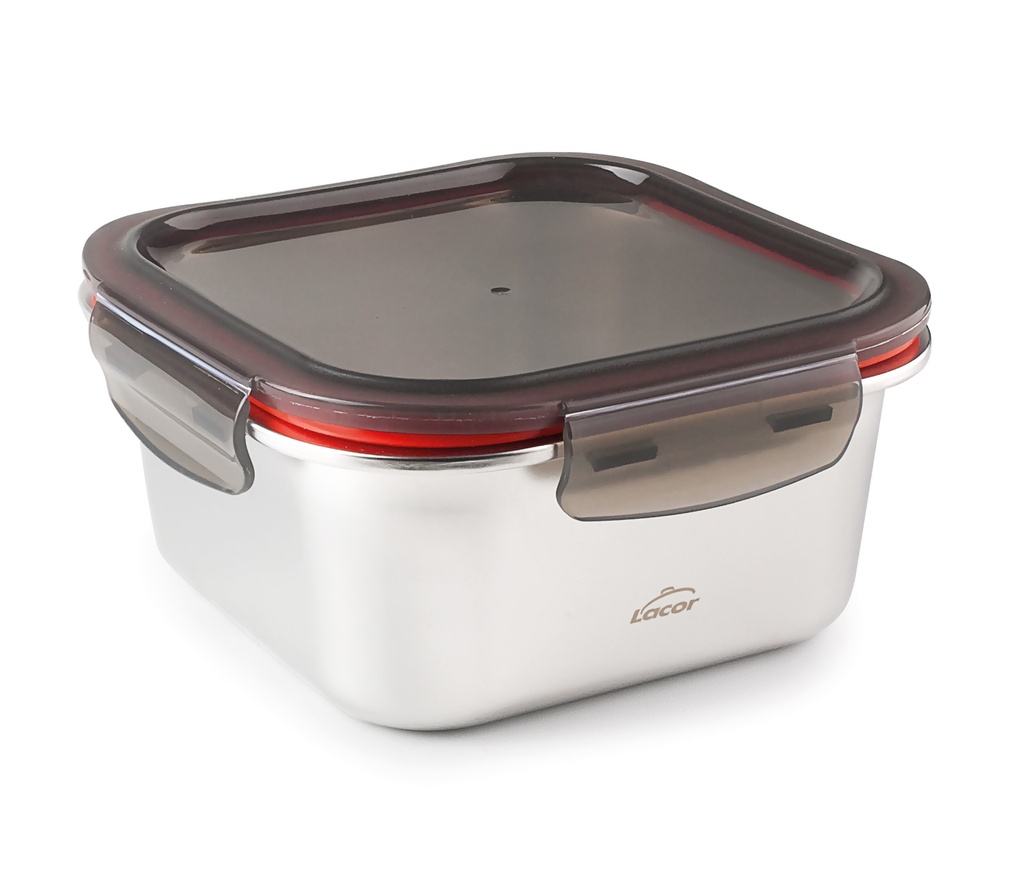 LACOR ECOINOX HERMETISCH BLIK 1500ML VIERKANT 18,5X18,5XH8CM PP DEKSEL