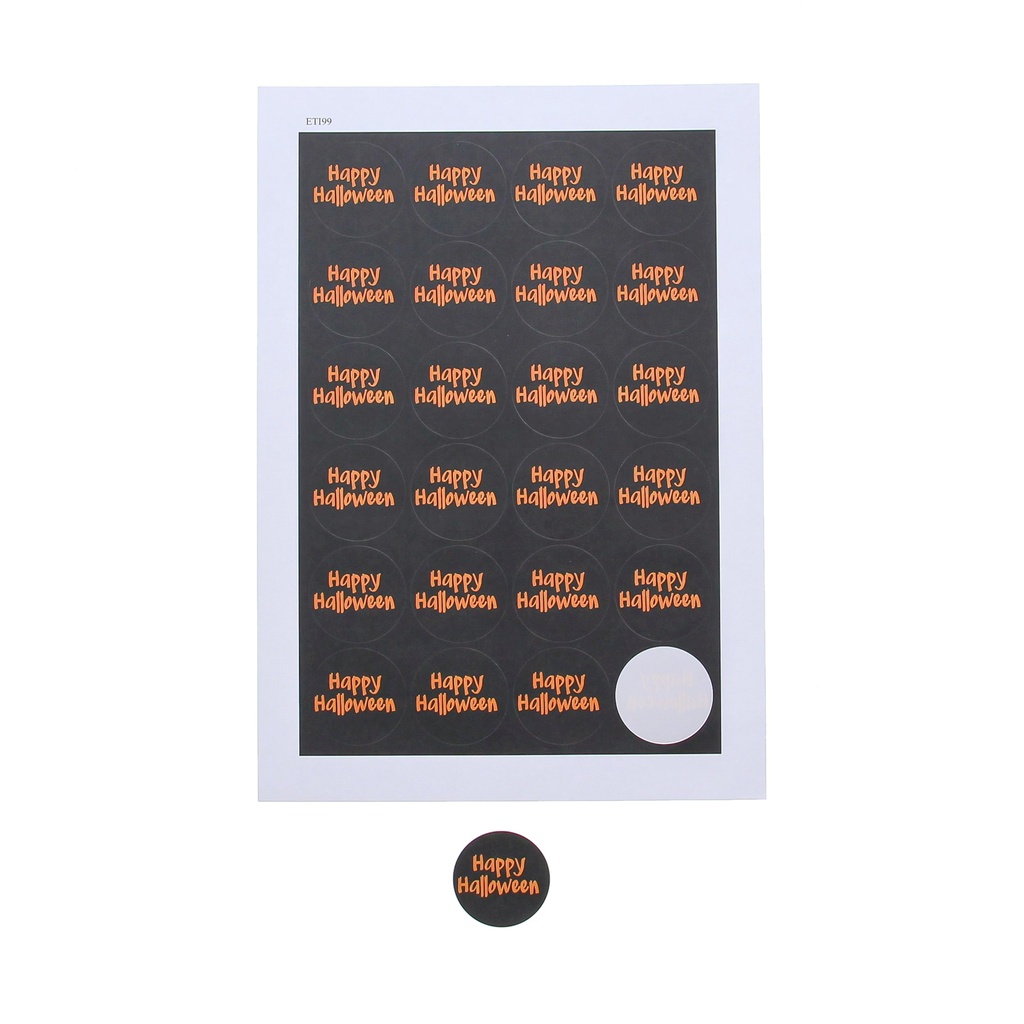 STICKER 4CM "HAPPY HALLOWEEN" ZWART EN ORANJE 24ST