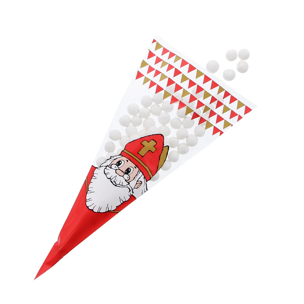 ZAKJE KEGEL SINTERKLAAS 18X37CM 250GR 50ST