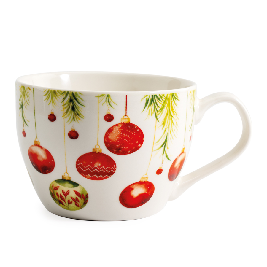 MUG BOULES DE NOEL ROUGE Ø10,5CM H8CM