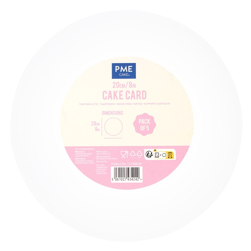 Set of 5 White Round Cake Boards 20cm