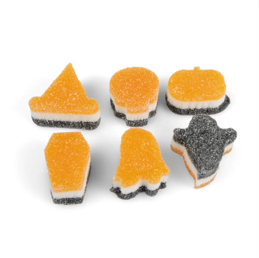 HALLOWEEN-SHAPED TRICOLOUR JELLY MALLOWS ORANGE-WHITE-BLACK 200G