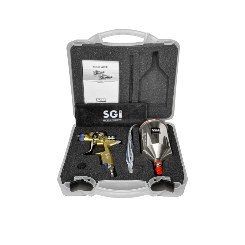 SGI KOFFER MET SATAJET 1000 B RP PASTRY PISTOOL EN ACCESSOIRES MONDSTUK 1.8