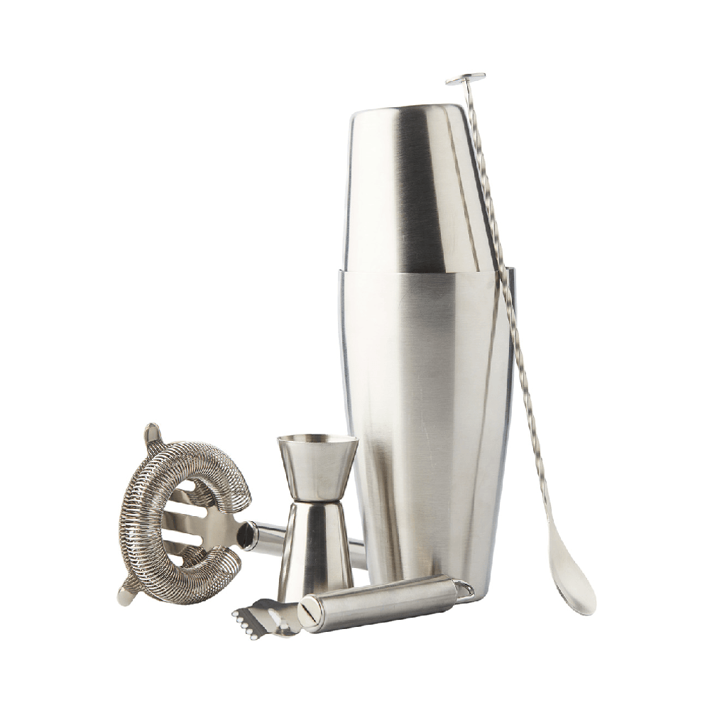 POINT VIRGULE SET COCKTAIL 5P - SHAKER BOSTON INOX-CUILLERE-PASSOIRE-DOSEUR-ZESTEUR