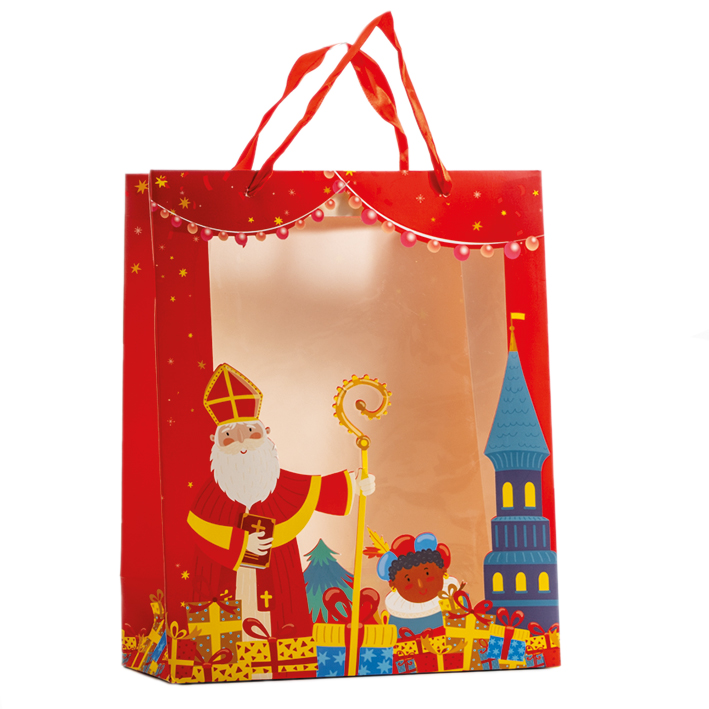 RED BAG WITH WINDOW SAINT NICHOLAS 26 x 12CM H32CM