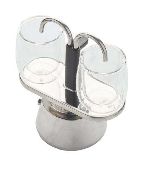 POINT VIRGULE 3-DELIGE MOKKA ESPRESSO SET - KOFFIEZETAPPARAAT + 2 DUBBELWANDIGE 8CL GLAZEN 