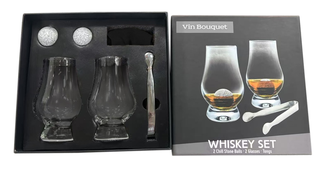VIN BOUQUET SET WHISKY 2 VERRES + 2 GLACONS + PINCE