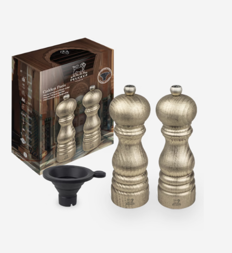 PEUGEOT GOLDEN DUO MP + MS 18CM HOUT GOUD AFWERKING + TRECHTER