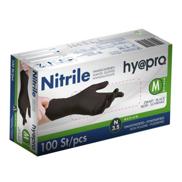 BLACK NITRILE GLOVES SIZE M POWDER-FREE 100PCS