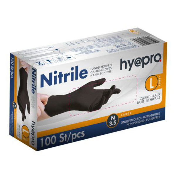 BLACK NITRILE GLOVES SIZE L POWDER-FREE 100PCS