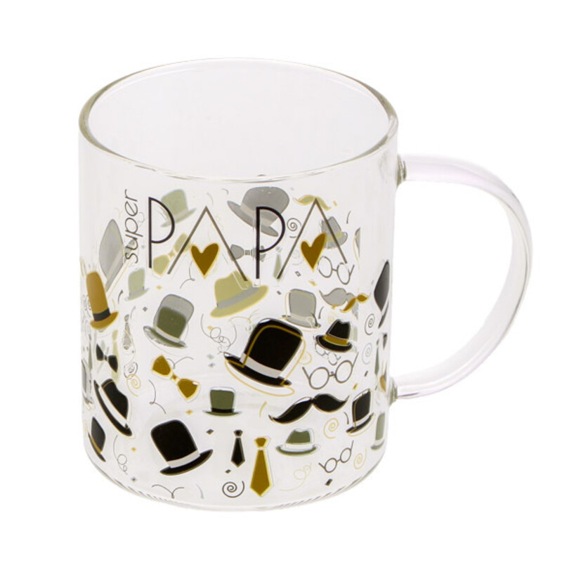 TASSE EN VERRE "SUPER PAPA" 117 X 80MM HT96MM 400ML