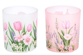 PORTE-BOUGIE - CHAMPS DE TULIPES DIAM 7CM HT 8CM 2ASS.