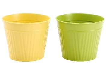 ZINKEN POT ASSORTIMENT GEEL EN GROEN DIAM 11,5CM H9CM