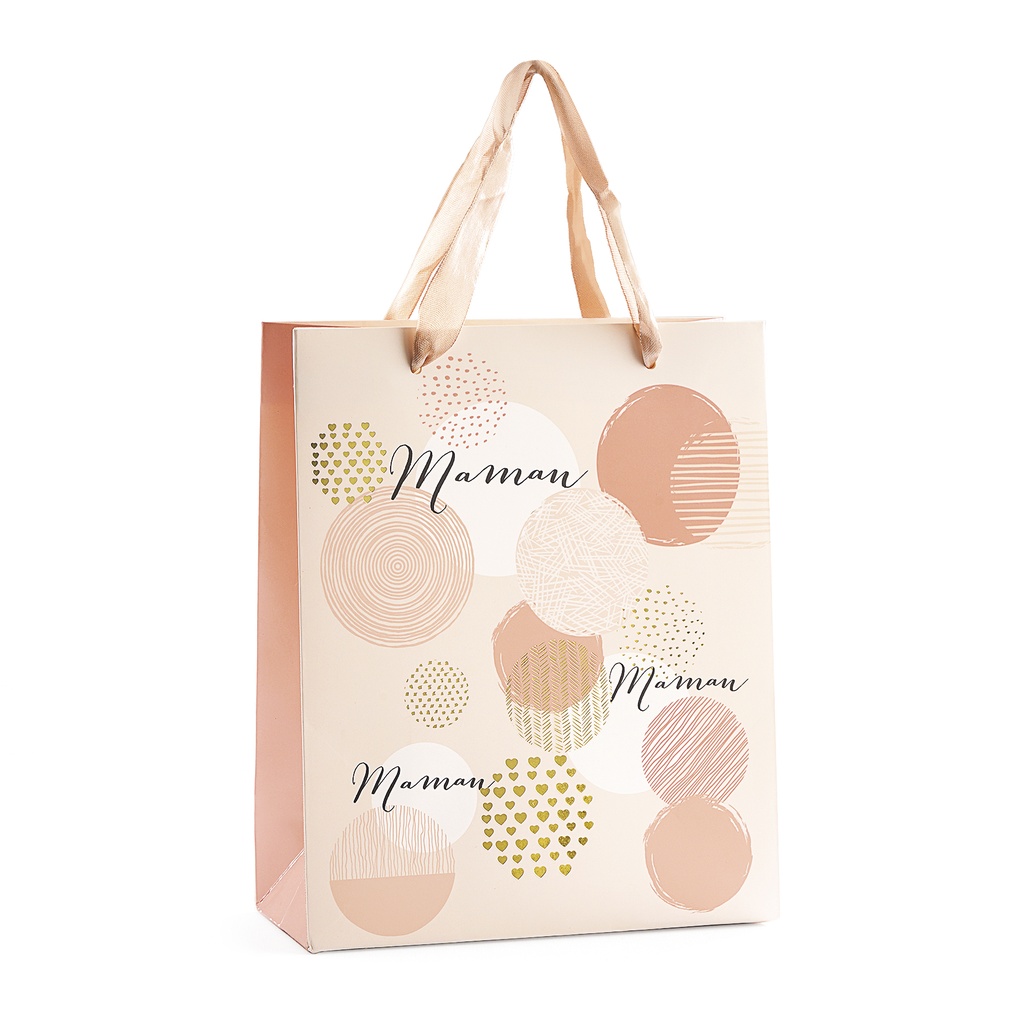 SAC "MAMAN" BEIGE ROSE ET OR 18X8XH22CM