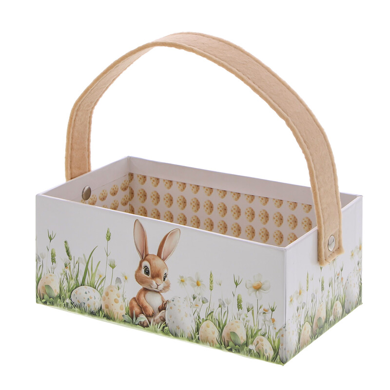 RECTANGULAR RIGID CARDBOARD BASKET BUNNY "CARAMEL" WITH HANDLE 18 x 10CM H7CM