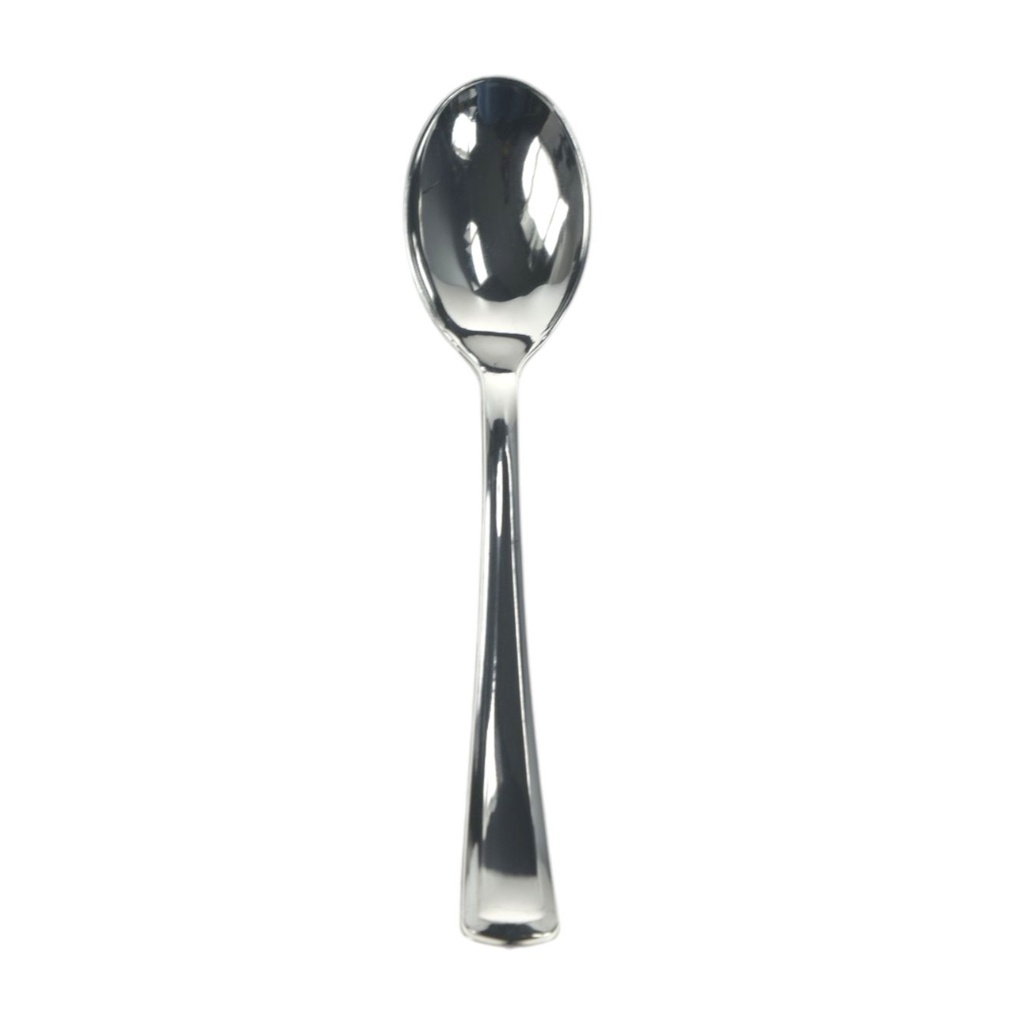 SILVER PLASTIC SPOON 17.5CM PACK OF 50 PCS