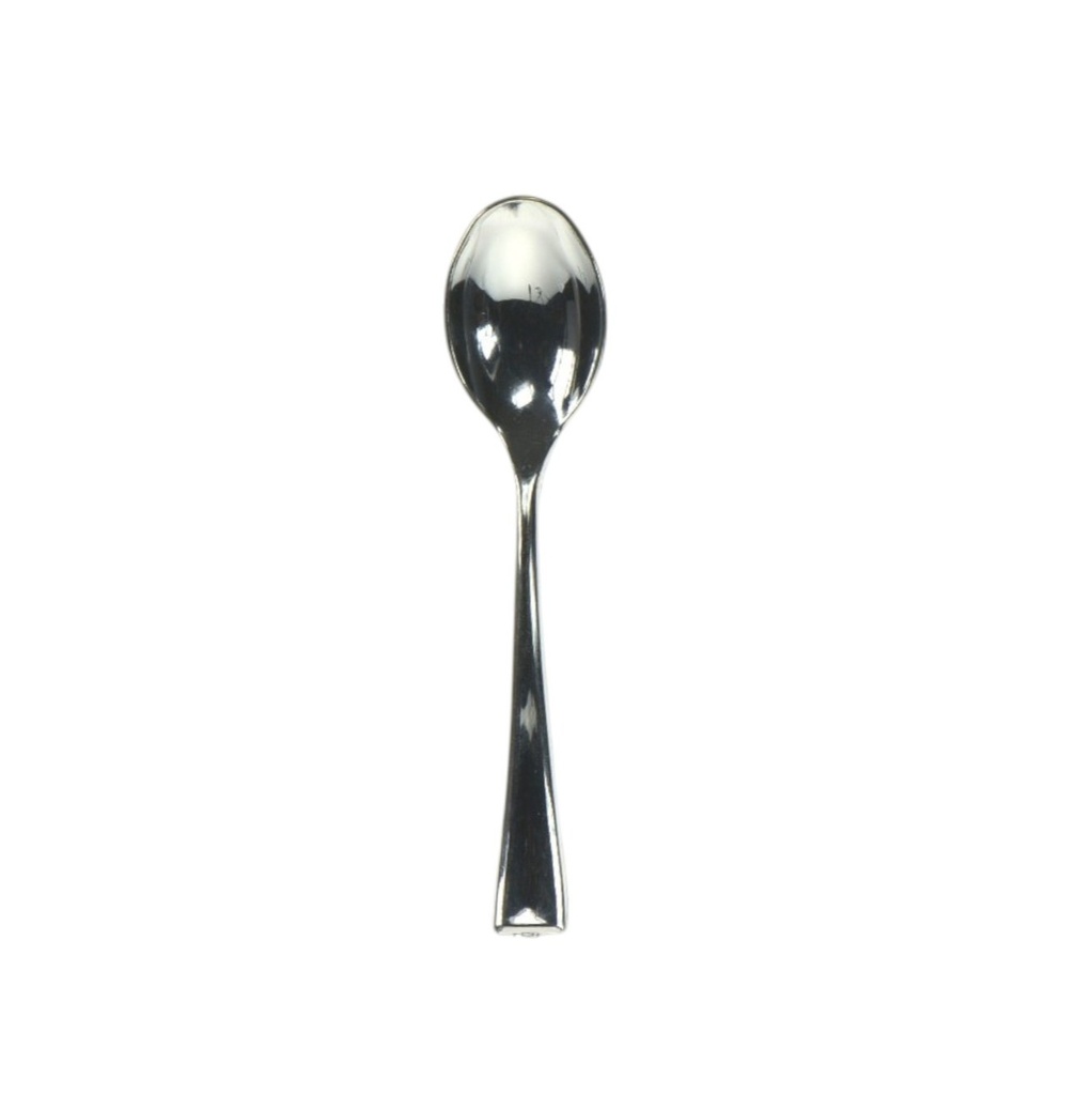 SILVER PLASTIC SPOON 10CM PACK OF 100 PCS