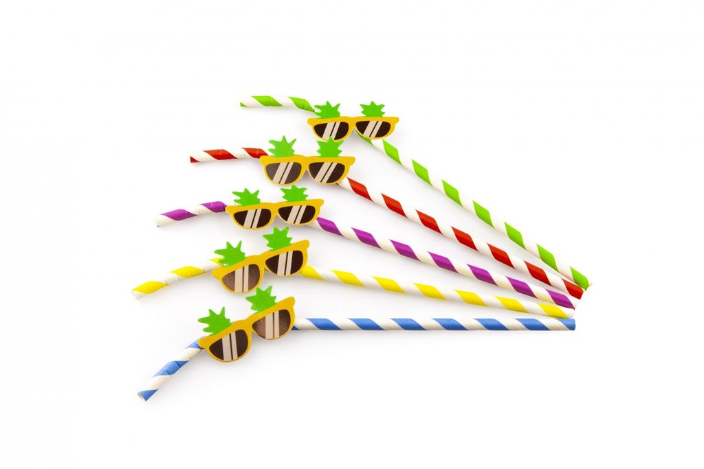 SIER ASSORTED LINED PAPER STRAW WITH GLASSES 24CM Ø6MM 50PCS