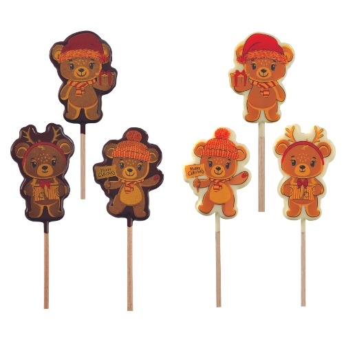 088260 PCB BLISTERS CHRISTMAS TEDDY BEAR LOLLIPOPS 45 PACKS. 3 DESIGNS 7.5CM 9PCS ***ON/ORDER***