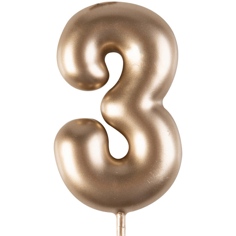 1023843 GOLD NUMBER CANDLE "3" 4CM 12 PCES***S/CD***