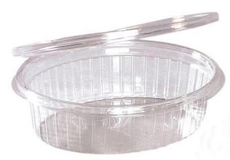 BARQUETTE OVALE ELIPACK 166X129X55MM COUVERCLE A  CHARNIERE 500ML 100PCES