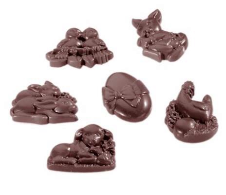 6 FIG. EASTER CHOCOLATE MOLD CW2275 45X35XHT8MM / 4X6 -- 6GR