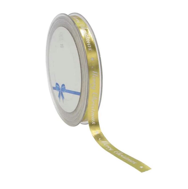 SHINY GOLD MERRY CHRISTMAS RIBBON 10MM X 20M
