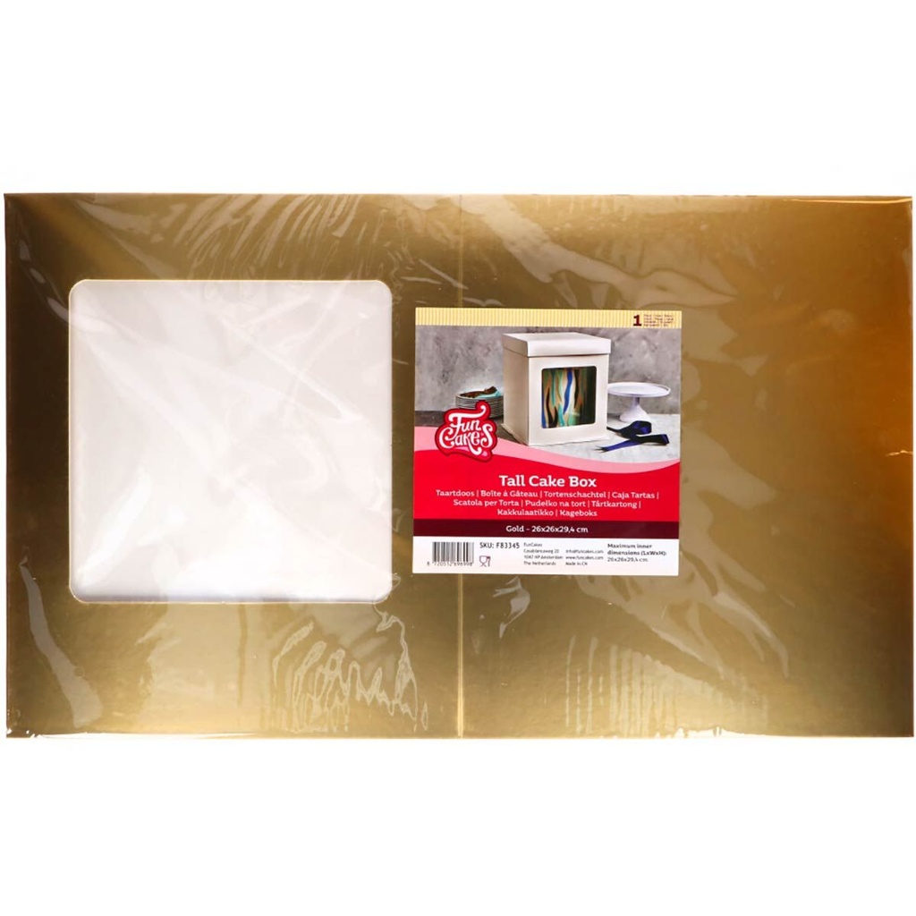 FUNCAKES BOITE A GATEAU 26X26X29.4CM DOREE AVEC VITRINE