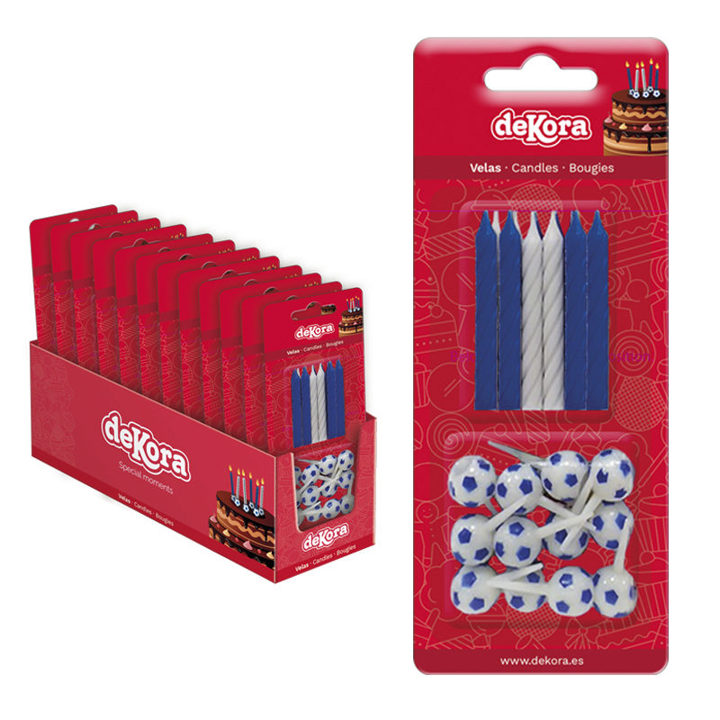 CANDLES + BLUE AND BLUE FOOTBALL TUMBLER BOXES 12 SETS
