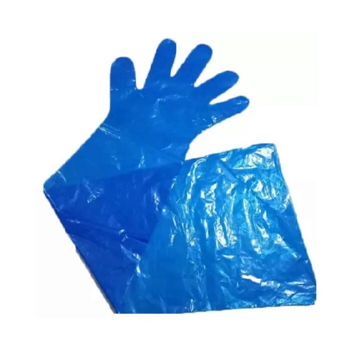 SCHOUDERLENGTE HANDSCHOENEN BLAUW PE 90CM ONE SIZE/100 STUKS