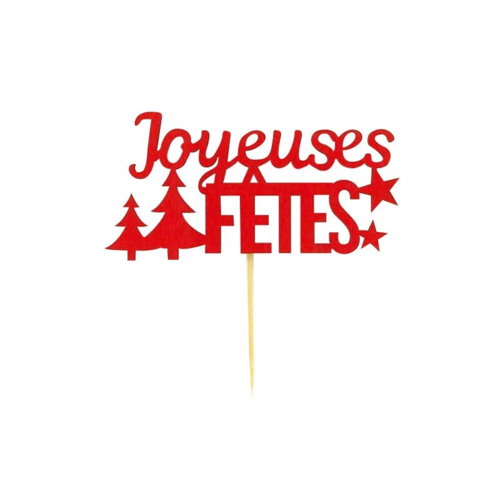 SACHET DE 2 JOYEUSES FÊTES EN BOIS SUR PIC