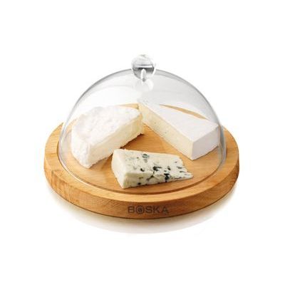 *FF*BOSKA CLOCHE FROMAGE VERRE S/PLANCHE BOIS 25XH15CM