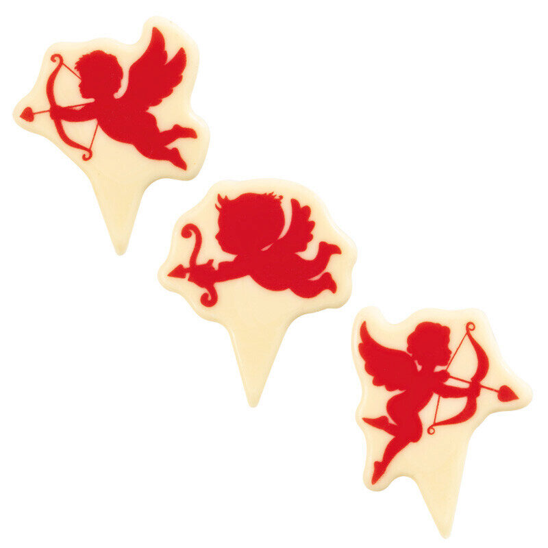 2068533 ROOD CUPIDO PLAAT OP PIEK 45X56MM WITTE CHOCOLADE 75 STUKS