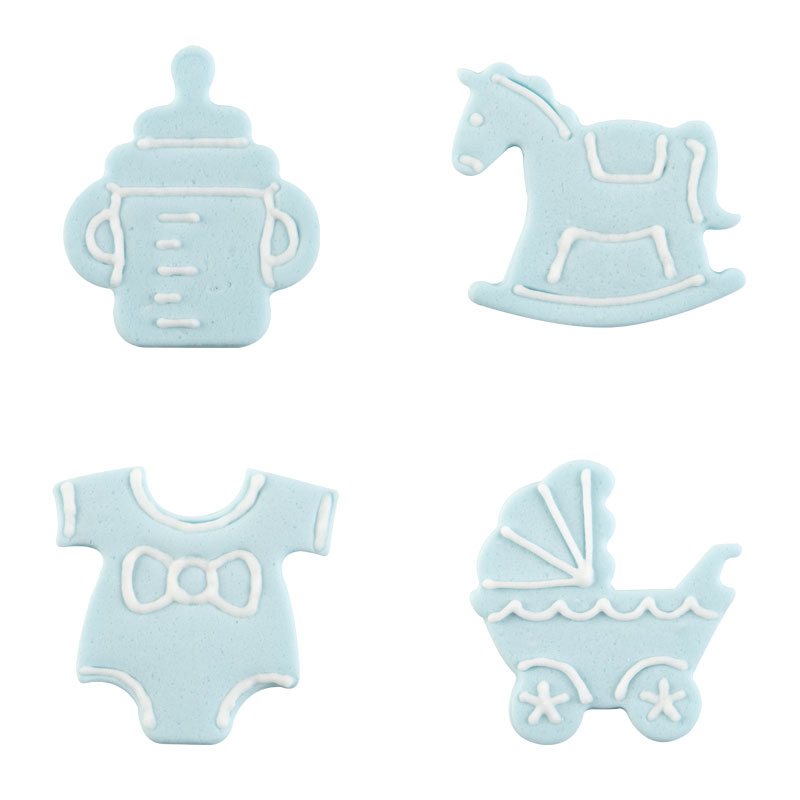 *FF*1026090 ASS DÉCORS NAISSANCE BLEU EN SUCRE 40 PCES ***S/CD***