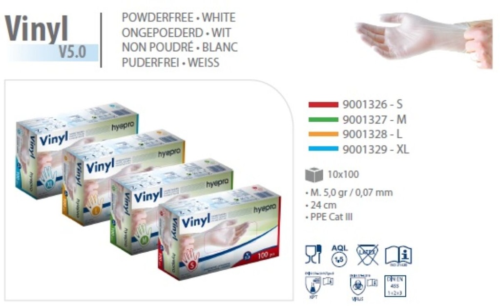 VINYL GLOVES SIZE SMALL POWDER-FREE 100 PCS TRANSPARENT