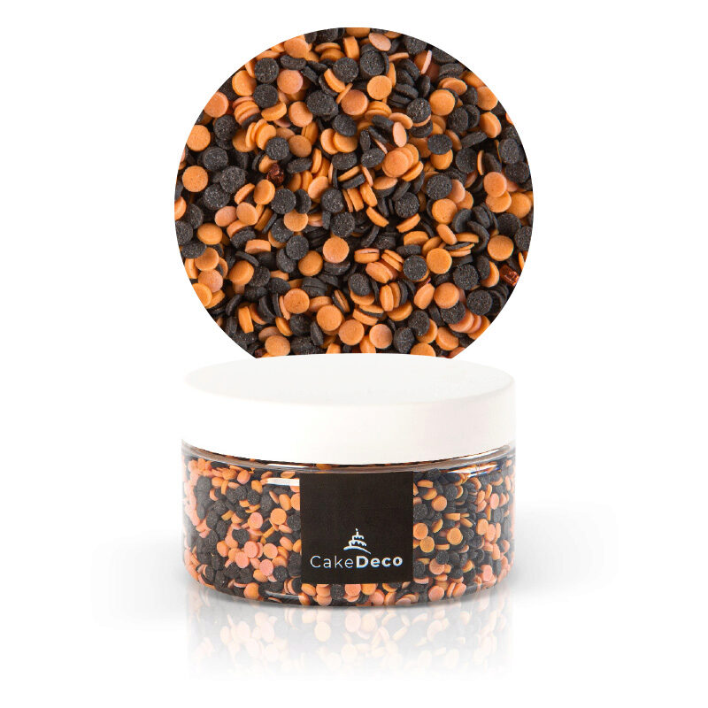 1039101 MINI ORANGE/BLACK SUGAR CONFETTI 80G ***S/CDE***