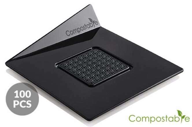 SILIKOMART ASSIETTE/PLATEAU NOIR CARRE(SQUARE) 83X83MM COMPOSTABLE 100PCES