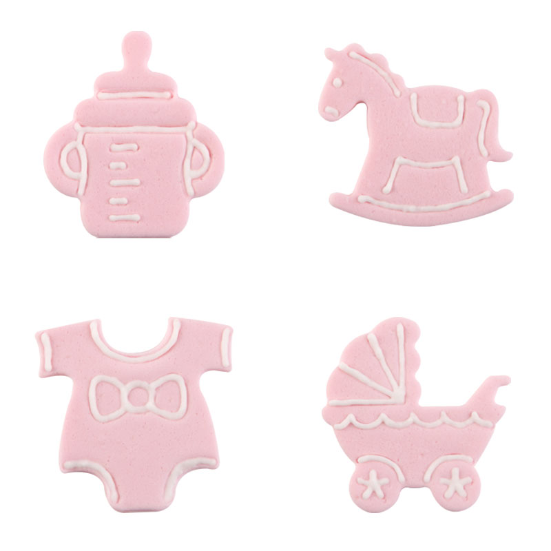 1026086 ASSORTMENT OF PINK SUGAR BIRTH DECORATIONS 40 PCES ***S/CD***