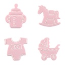 1026086 ASSORTMENT OF PINK SUGAR BIRTH DECORATIONS 40 PCES ***S/CD***