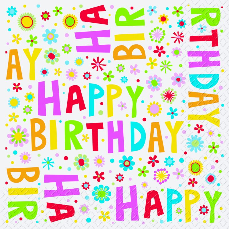 STEWO SERVETTEN 33X33CM HAPPY BIRTHDAY BLOEMEN PAK VAN 20 STUKS