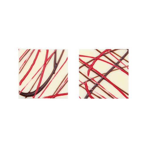 1034166 PLAQUETTE CHOCOLAT BLANC 3X3CMLIGNES ROUGE ET NOIR 220 PCES ***S/CDE***