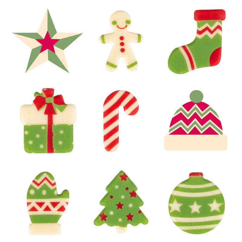 2013618 ASSORTIMENT CHOCOLADE KERSTDECORATIE ROOD/GROEN/WIT 135 STUKS